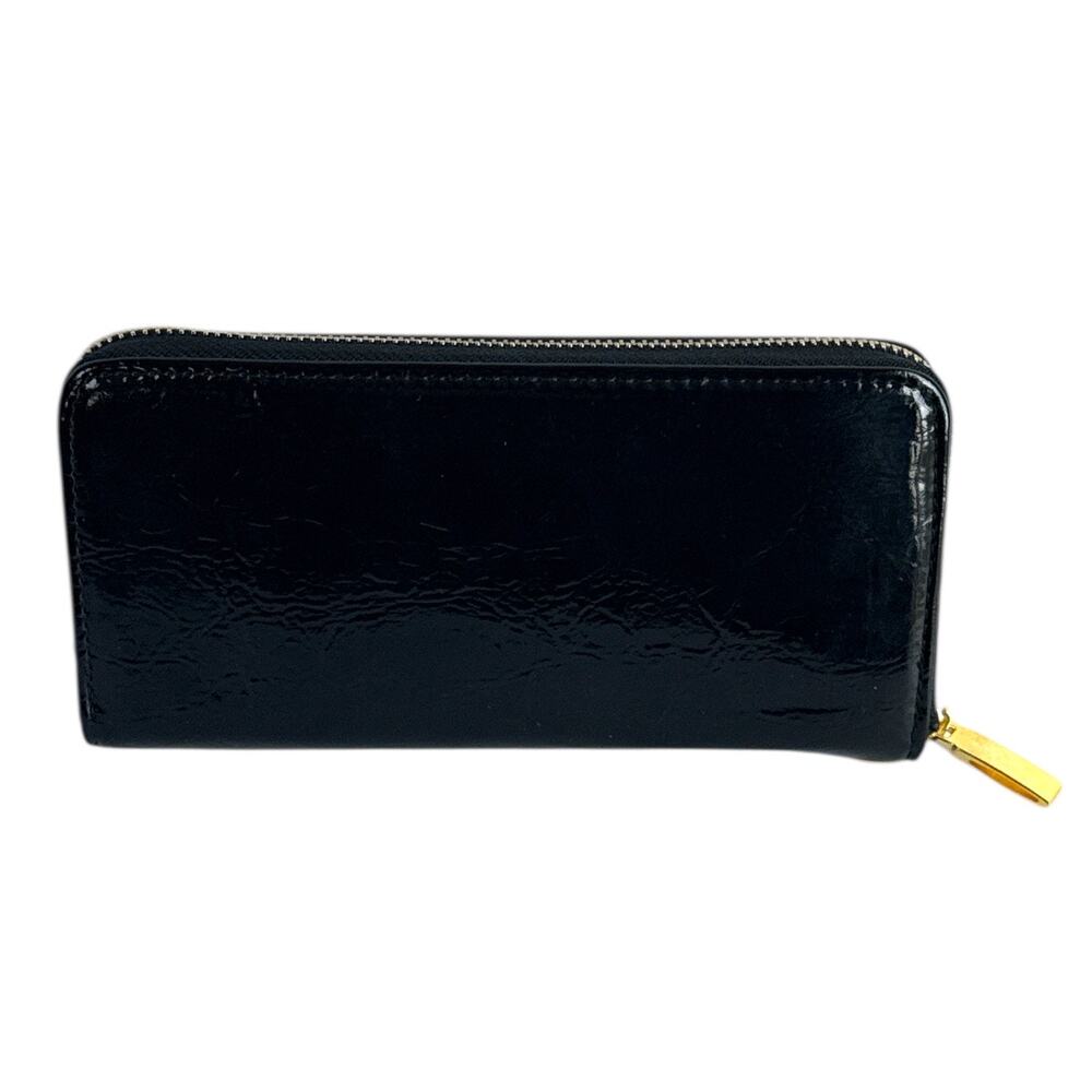 Black Zip Around Wallet Wristlet Gold Tone Hardware Multiple Card Slots NEW